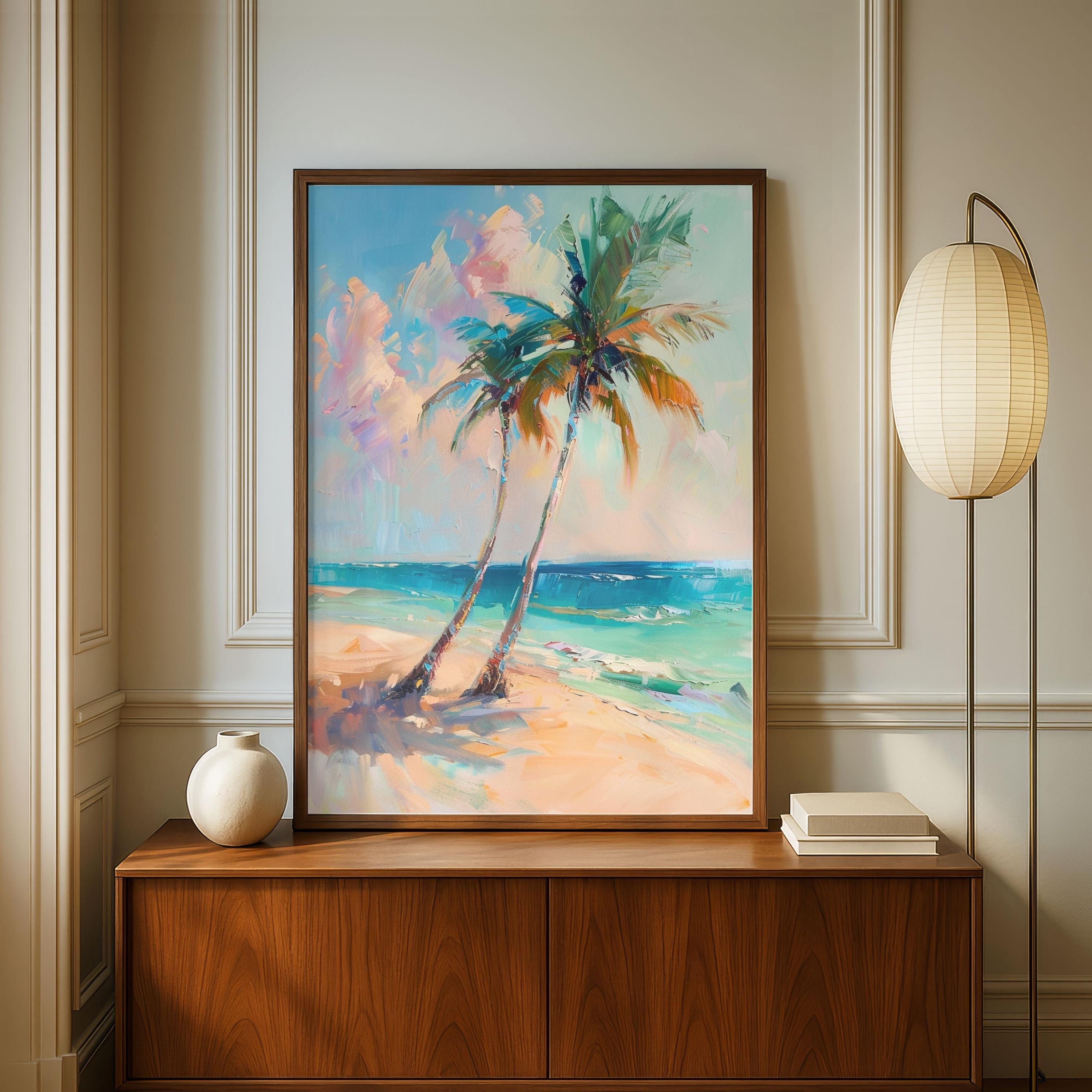 Palm Tree Beach Wall Art Print, Tropical Ocean Landscape Poster ...