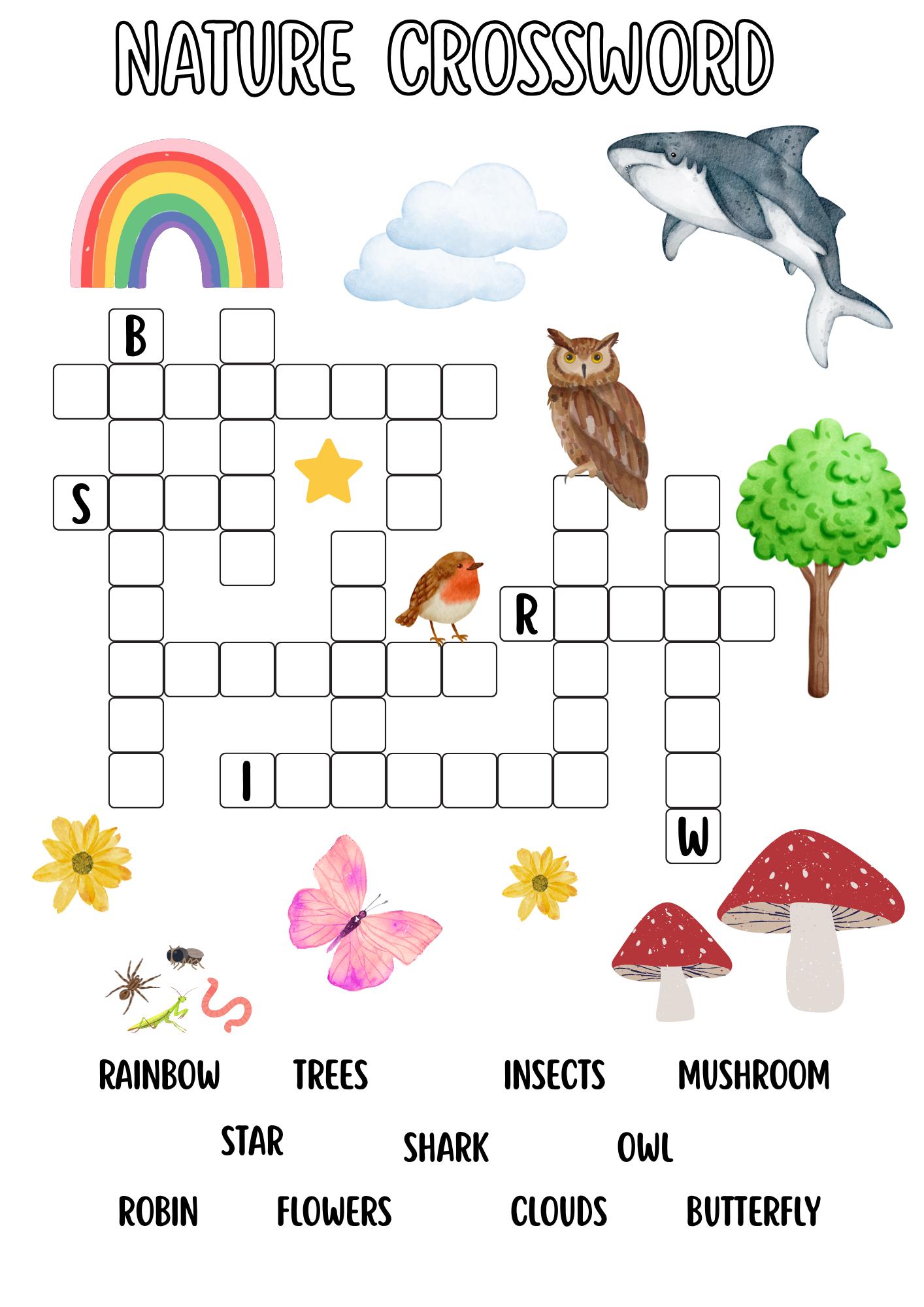 Nature Crossword Printable Pack, Animals, Preschool Activity (PDF ...