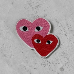 Pink And Red Heart Iron-On Embroidery Patch