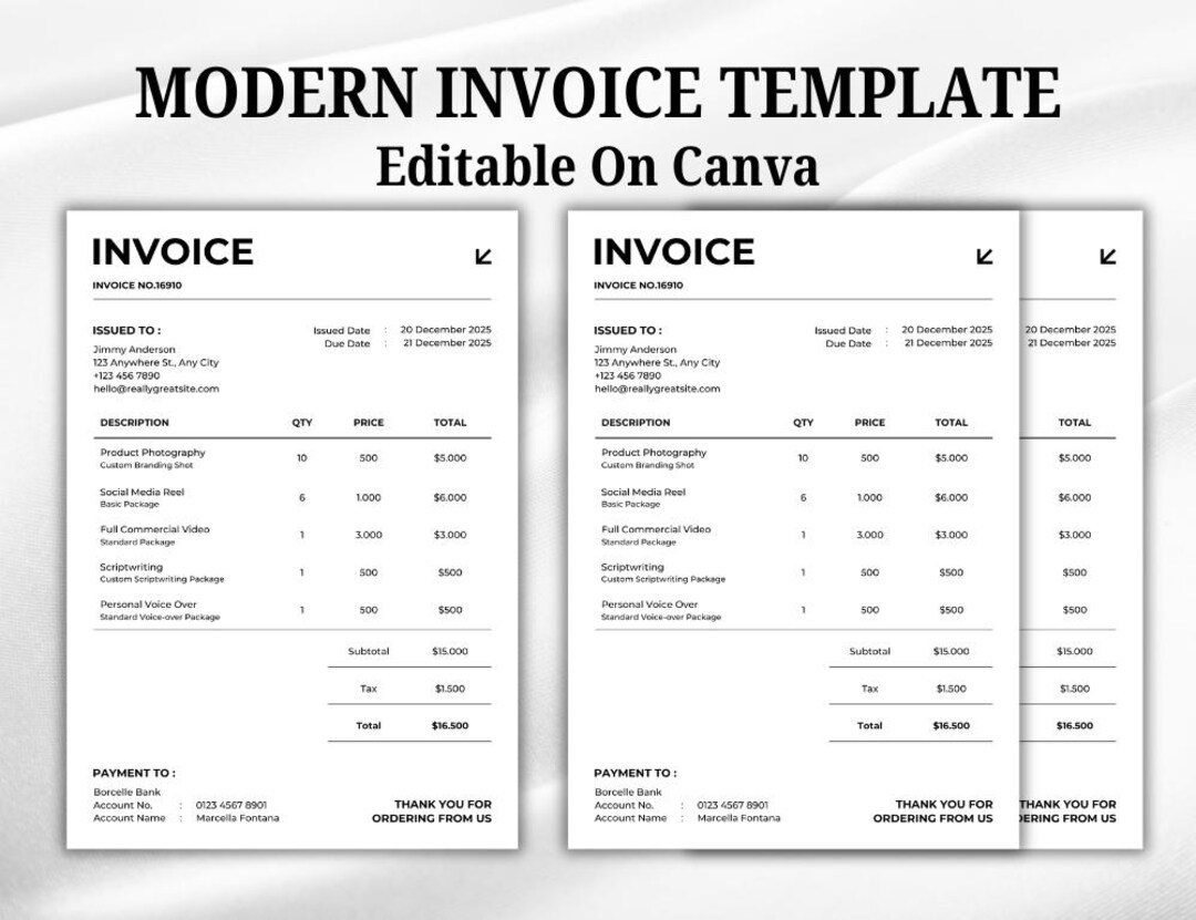 Invoice A4 Document Template Editable Canva |invoice Printable A4 ...