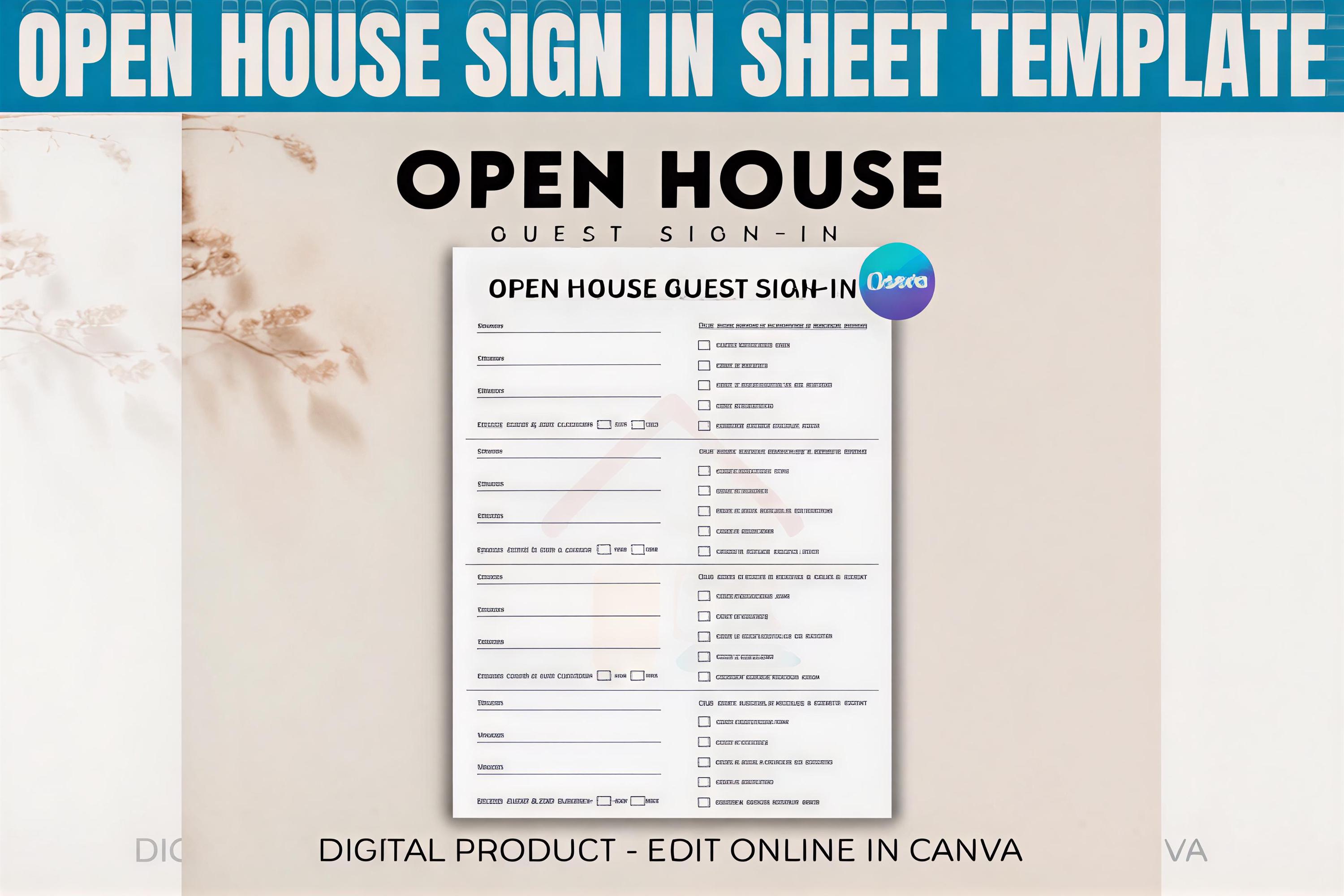 Open House Guest Sign in | Sheet Printable Real Estate Visitor Log ...