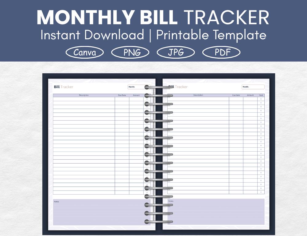 Monthly Bill Tracker Printable | Budget Planner Template | Expense ...