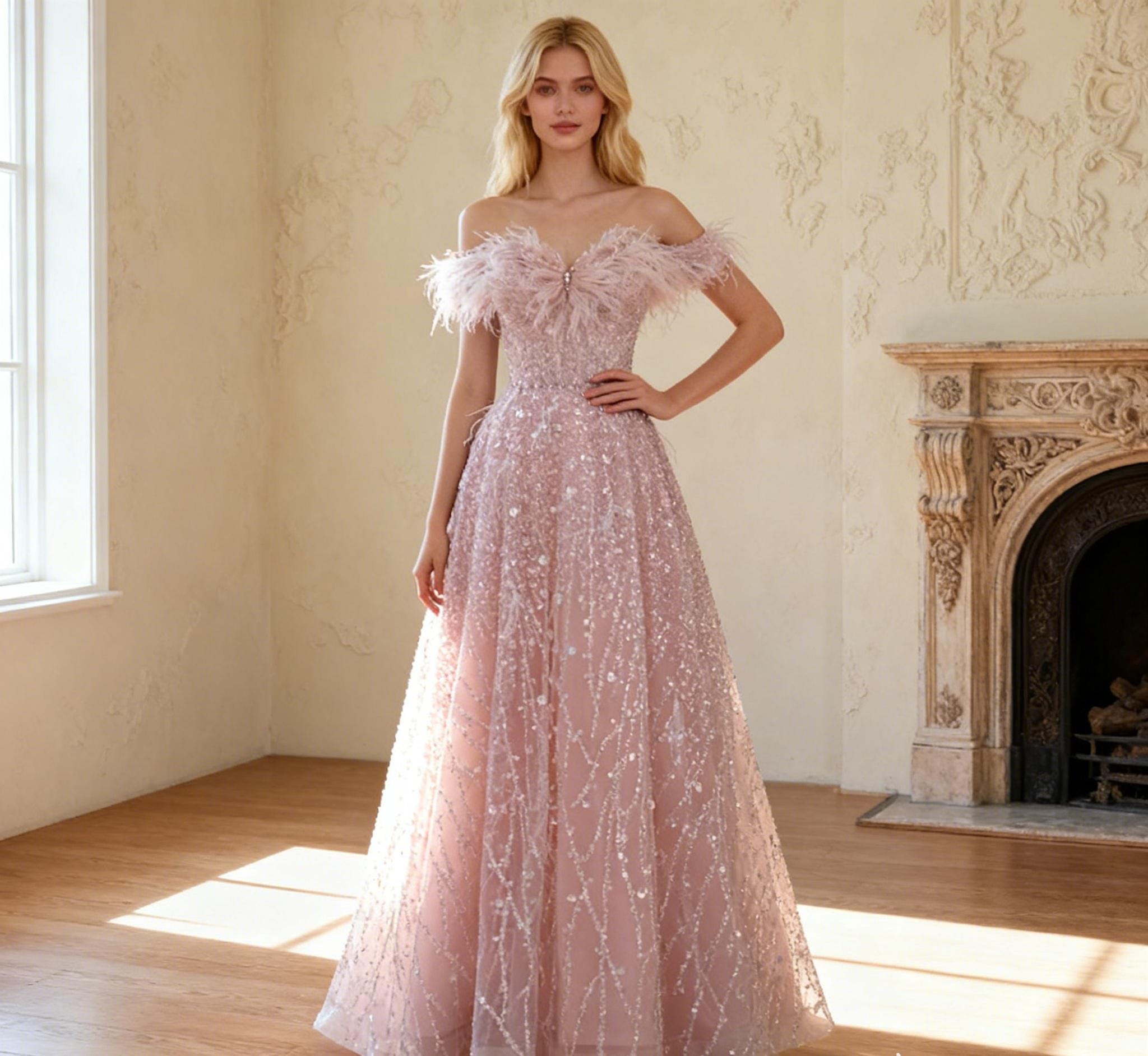 open lace back dress Feather Dotted Embroidered Tulle Blush Pink Dress And Cape by Tony Ward –  Elilhaam