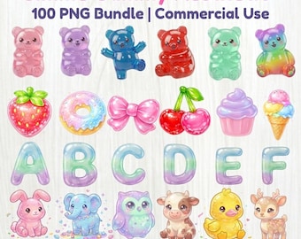 Gimme Gummy Aesthetic Clipart Bundle - süße Jelly Candy Bears, Gummy Tiere & Alphabet Buchstaben PNG, Kawaii Candy Scrapbook, kommerzielle Nutzung
