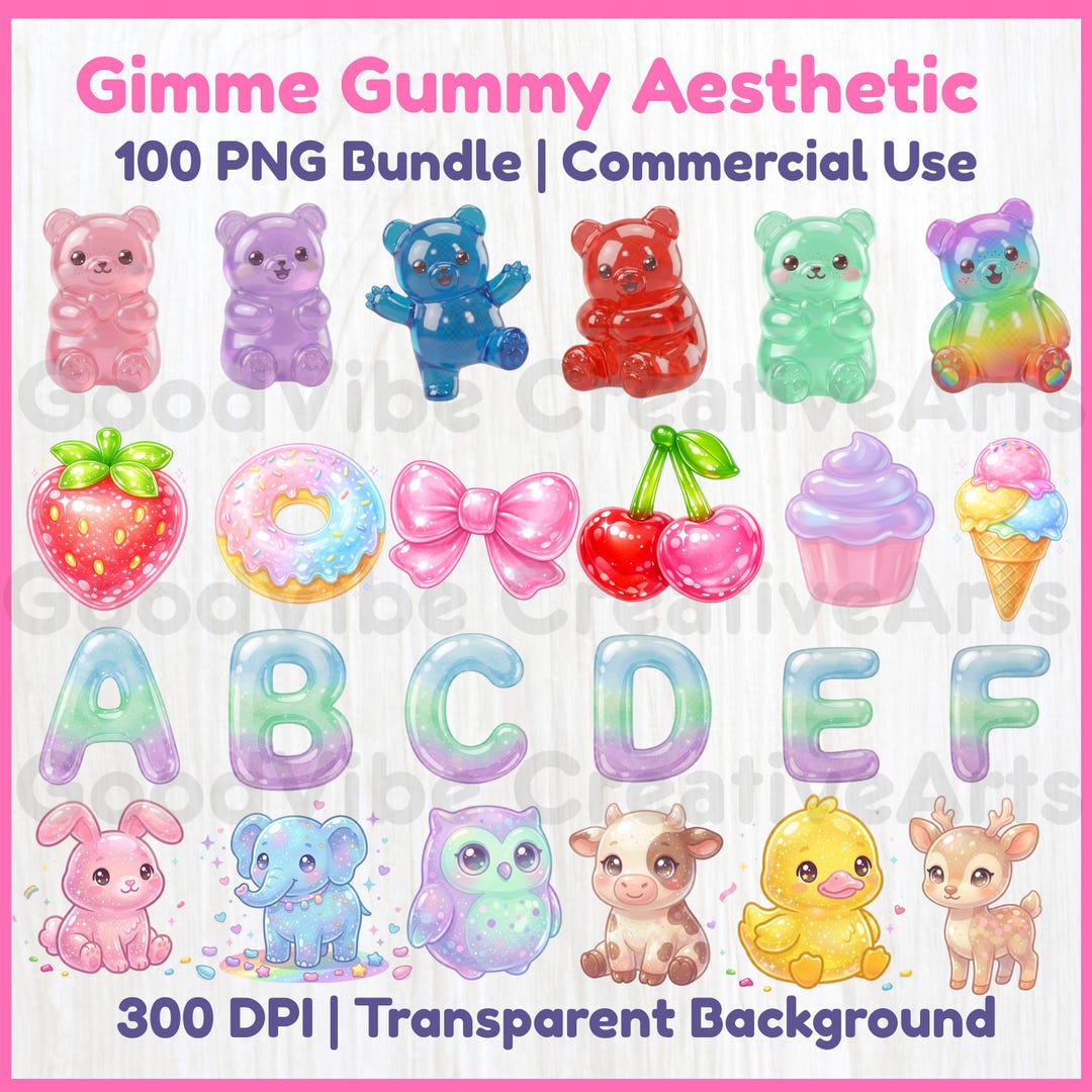 Gimme Gummy Aesthetic Clipart Bundle - Cute Jelly Candy Bears, Gummy ...
