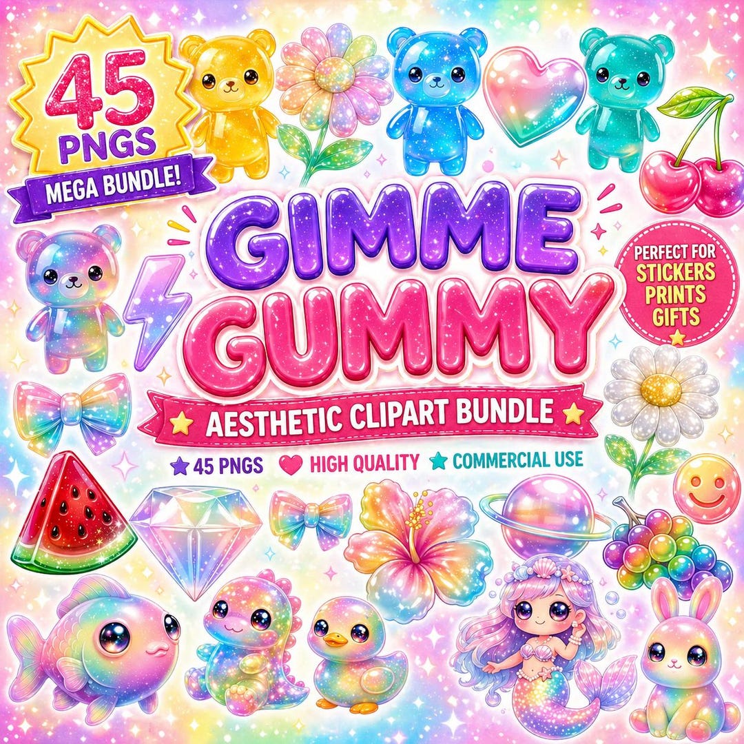 Y2K Gimme Gummy Aesthetic Clipart PNG | Rainbow Jelly Candy Stickers ...