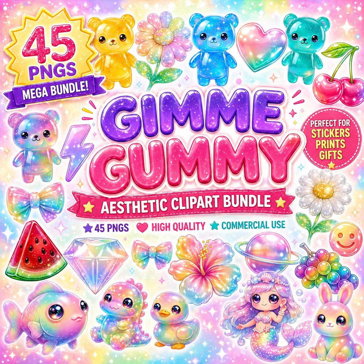 Y2K Gimme Gummy Aesthetic Clipart PNG | Rainbow Jelly Candy Stickers ...