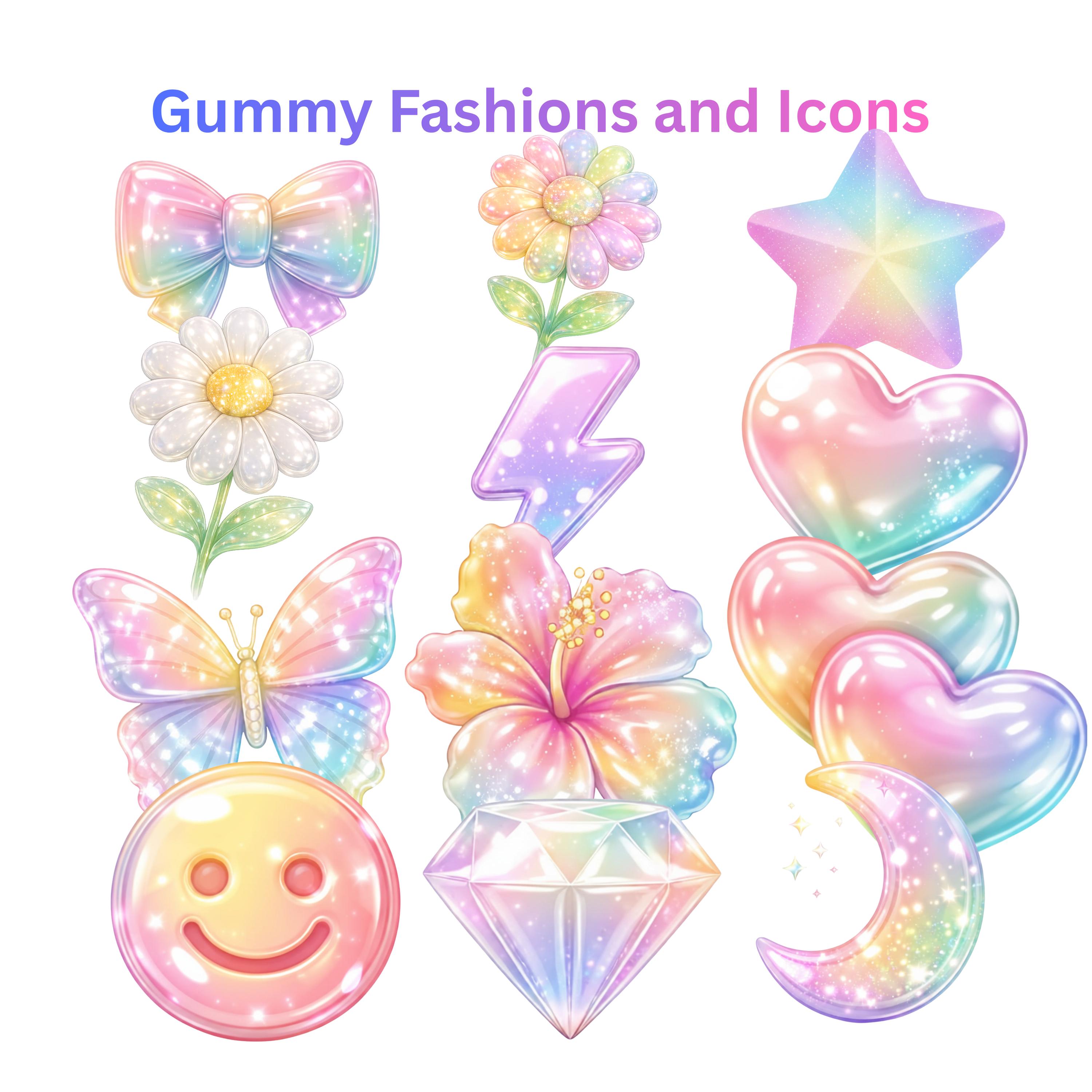 Y2K Gimme Gummy Aesthetic Clipart PNG | Rainbow Jelly Candy Stickers ...