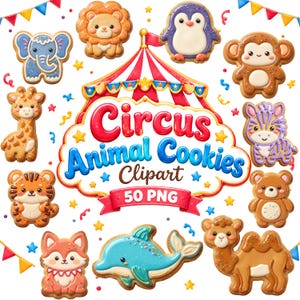 Circus Animal Cookies Clipart Bundle, 50 PNG Cute Animal Cookie PNG,Kawaii Circus Animal Clipart,Animal PNG, Digital Download,Commercial Use