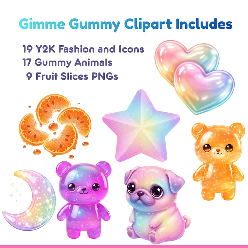 Y2K Gimme Gummy Aesthetic Clipart PNG | Rainbow Jelly Candy Stickers ...