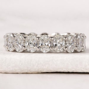 Aliança de eternidade com diamantes cultivados em laboratório com lapidação oval, anel de casamento completo, presente de aniversário para ela.