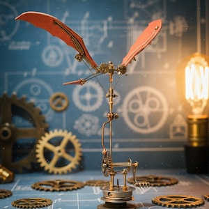 Handmade Steampunk Mechanical Ornithopter 3D Metal Puzzle DIY Kit Kinetic Art Desk Toy Hand Crank Gear Drive Dragon Wing Model