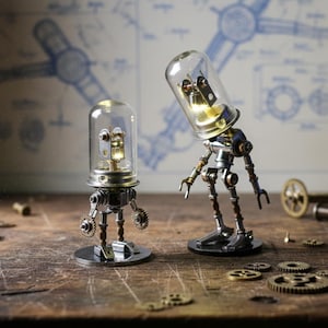 Handmade Steampunk Robot DIY Kit Metal Model Cyberpunk Desktop Decor Sci-Fi Geek Gift Mechanical Assembly Puzzle Desk Art