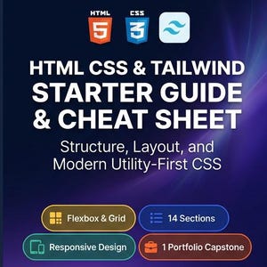 HTML CSS Tailwind Guide | Web Design Cheat Sheet (Digital Download)