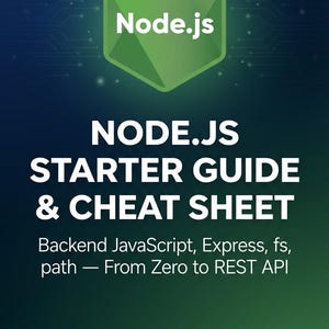 Node.js Cheat Sheet PDF – Backend JavaScript, Express API, 50 CLI Projects (Digital Download)