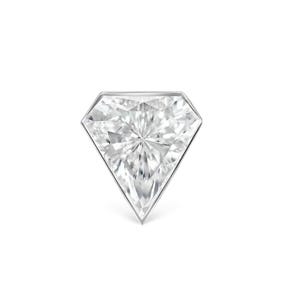 May include: A shield-shaped diamond gemstone with a brilliant cut, featuring a pointed bottom and a flat top edge. The stone is clear, colourless, and highly reflective, displaying multiple facets that catch and refract light across its surface.