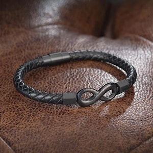 Personalized Infinity Leather Bracelet, Valentine's Day, Anniversary Gift For Him