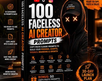 100 Faceless Content Creator Templates, Digital Marketing Scripts Bundle, Social Media Content Planner, Video Script Templates PDF