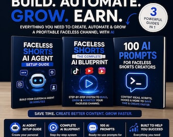 Faceless Shorts Creator Bundle Ebook Prompt Pack and AI Agent Setup Guide for TikTok YouTube Shorts Instant Download