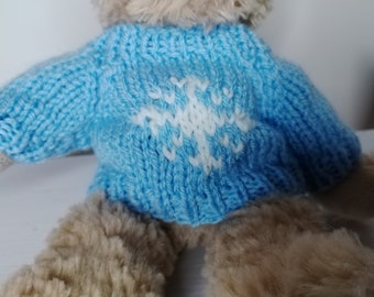 Teddy Bear Jumper - Hand knitted - Pale Blue with Snowflake motif - fits 8 - 9 inch bear