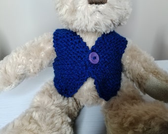 Teddy Bear Waistcoat - Hand knitted - Navy Blue - fits 8 - 9 inch bear