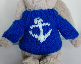 Hand Knitted Jumper - fits Jellycat Small Bashful Bunny - Anchor
