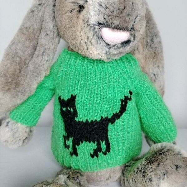 Hand KnittedJumper - fits Jellycat Medium Bashful Bunny - Green Cat