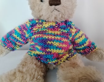 Teddy Bear Sweater - Hand knitted - Bright Multicoloured - fits 8 - 9 inch bear