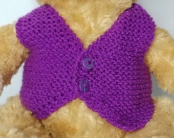 Teddy Bear Waistcoat - Hand knitted - Purple - Fits 10 - 12 inch bear