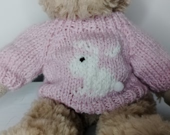 Teddy Bear Sweater - Hand knitted - Pink Rabbit - fits 8 - 9 inch bear