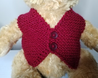 Teddy Bear Waistcoat - Hand knitted - Claret - Fits 10 - 12 inch bear