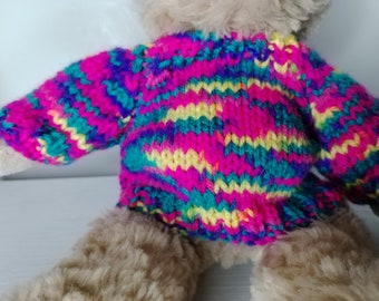 Teddy Bear Sweater - Hand knitted - Bright Multicoloured - fits 8 - 9 inch bear