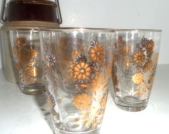 Glasses, 6 Drinking Glasses, Gold Gilded Glasses, Barware, 1950s Glasses, Set of 6 Glasses