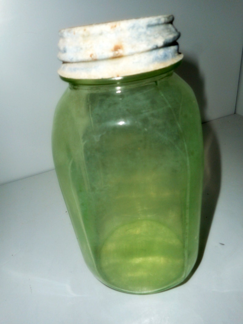 Vintage Jar Lime Green Square Mason Jar Green Jar Square Etsy