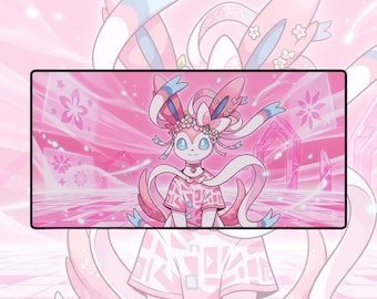 Alfombrilla de escritorio encantadora de Sylveon / Alfombrilla de ratón XL rosa pastel para juegos / Tapete de juego de Eeveelution