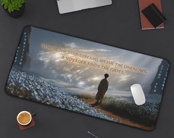 Mystic Voyager Große Schreibtischmatte | Ethereal Star-Flower Kunst | Dark Fantasy Celestial Mauspad