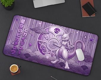 Mewtu Psychic Schreibtischmatte | Japanische Welle DNA Stil Schreibunterlage, Lila Gothic Gaming Mousepad
