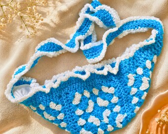 Handmade Crochet Fanny Pack, Turquoise Blue Granny Square Belt Bag, Boho Festival Crossbody Bumbag, Cute Summer Sling Pouch, Gift for Her
