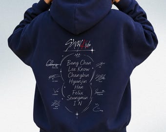 Stray Kids Signature Hoodie, SKZ Member Autograph Graphic Hoodie, Bang Chan Lee Know Hyunjin Felix Han Changbin Seungmin I.N, Kpop Fan Gift