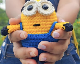 Crochet Minion Amigurumi Soft Yellow Doll Pocket Desk Buddy Bag Charm Plushie Cute Handmade Character Gift for Birthday Lover