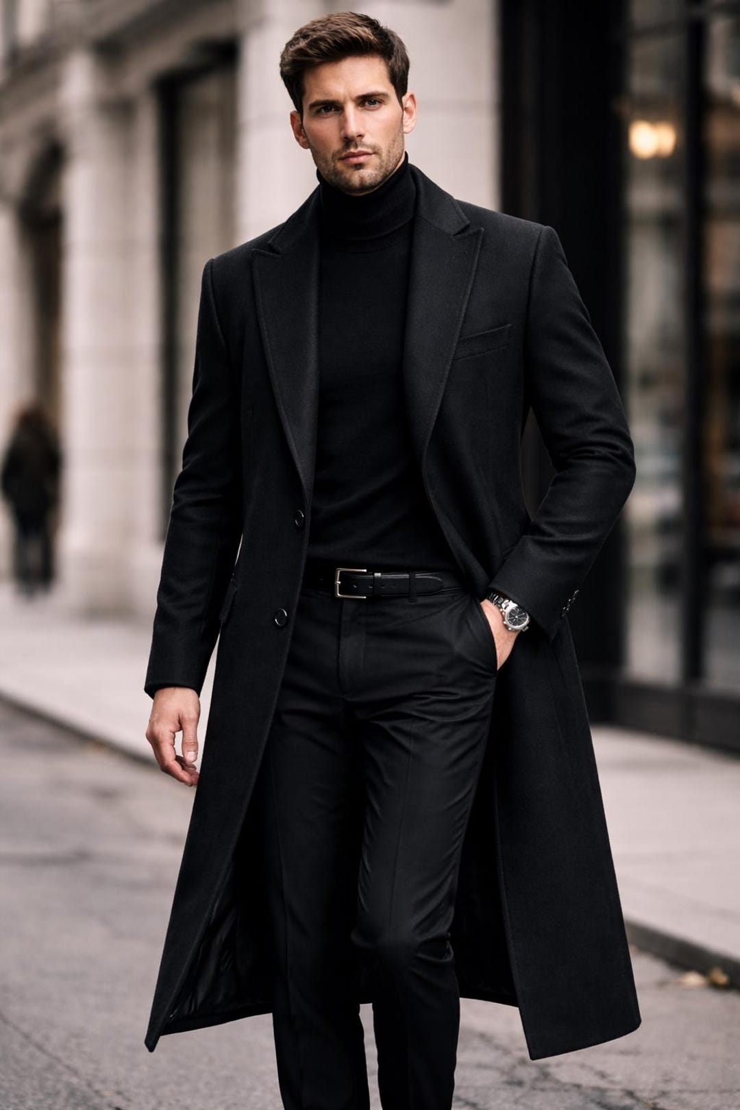 Men’s Minimal Long Coat | Black - Etsy