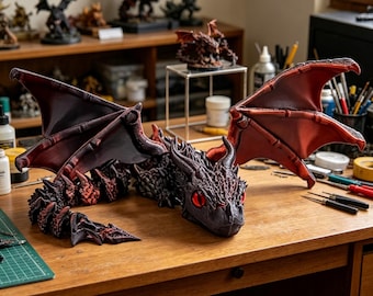 3D Printed Articulated Flying Dragon | Winged Poseable Dragon Model, Fantasy Collectible, Desk Decoration & Fidget Toy(15.7inch)