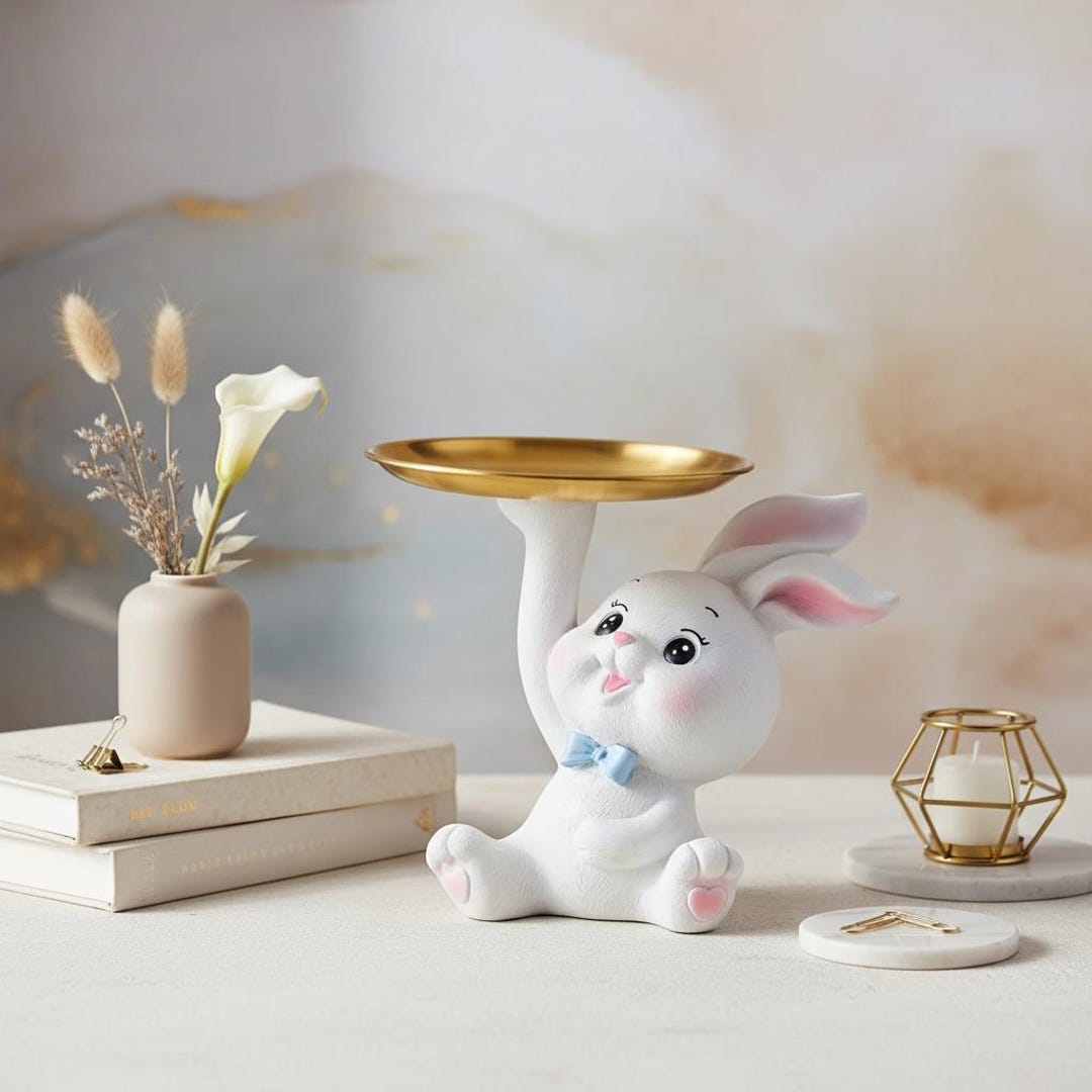 Bunny Figurine Organizer, Modern Rabbit Storage Decor for Living Room ...