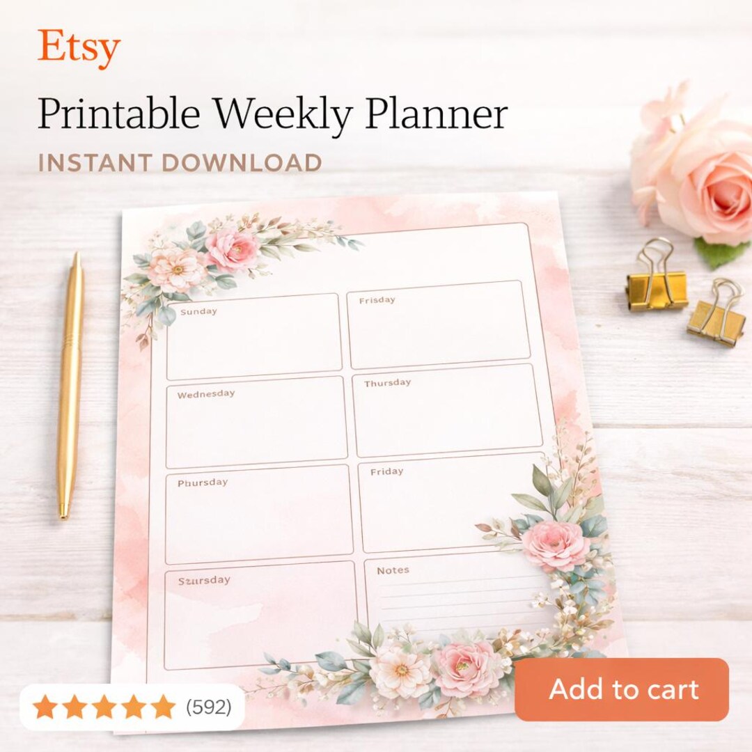 Floral Weekly Planner Printable | Soft Watercolor Design (instant ...
