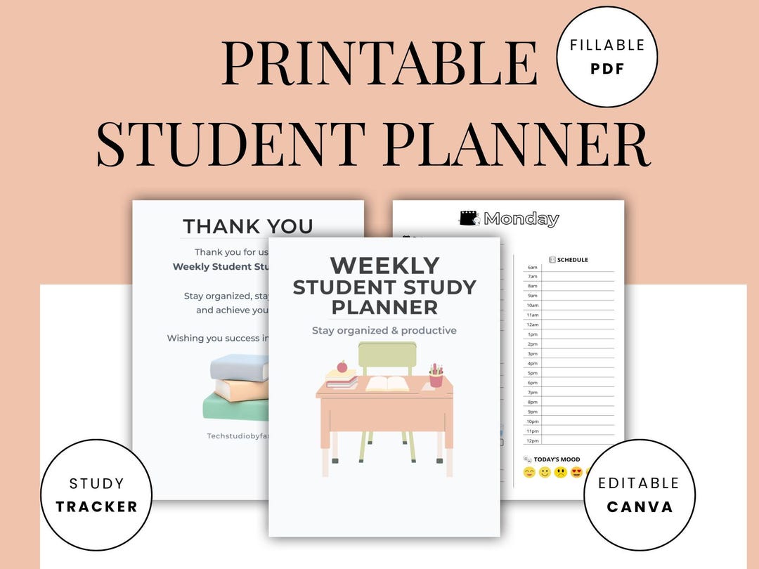 Printable Student Planner PDF | Academic College Study Organizer | A4 ...
