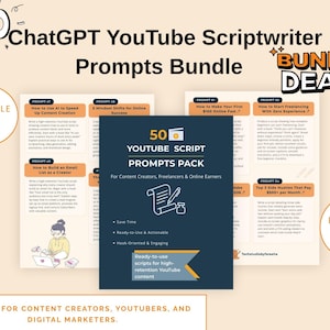 Chatgpt-uppmaningspaket | 50 uppmaningar för AI-innehållsstrategi | Digital nedladdning av PLR | YouTube Growth Toolkit