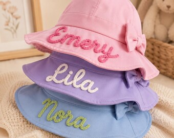 Personalized Kids Bucket Hat with Custom Name Detail, Toddler Sun Hat for Boys Girls, Birthday Gift, Summer Beach Vacation Cap for Play