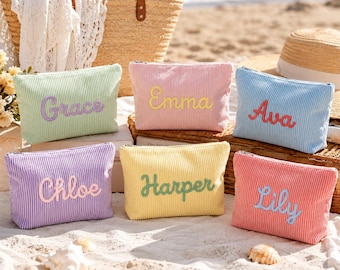 Personalized Makeup Bag, Custom Name Embroidered Cosmetic Pouch, Bridesmaid Gift, Travel Toiletry Bag, Cute Makeup Organizer for Women