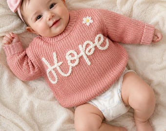 Custom Name Baby Sweater, Handmade Knit Pullover for Toddlers, Personalized Kids Clothing, Warm Nursery Gift, Photo Outfit for Boys Girls