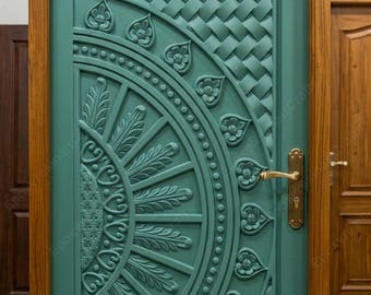 Handmade 3D Mandala CNC Door | Radial Floral HDHMR Door | Custom Luxury Geometric Interior Door | Designer Architectural Entry Door